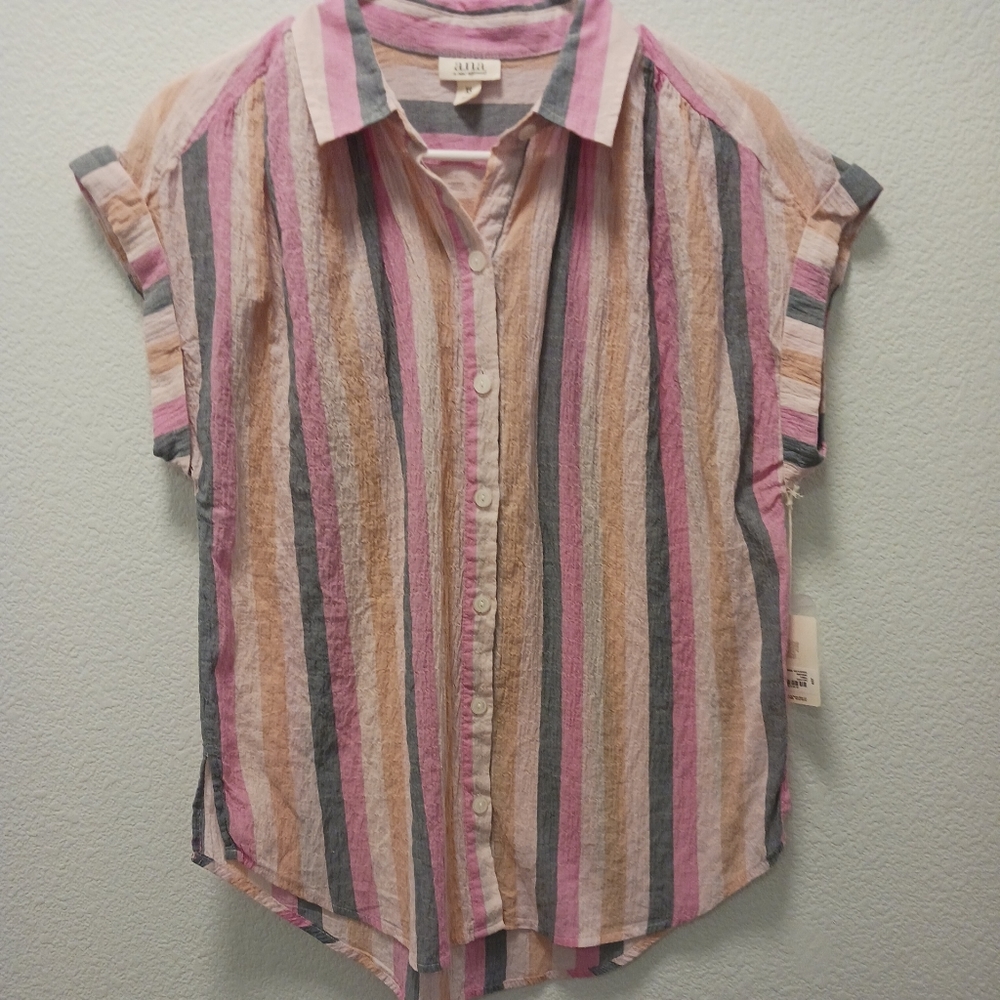 a.n.a a new approach XS Blouse Shirt Pink With Strips Genna Stripe With Tags